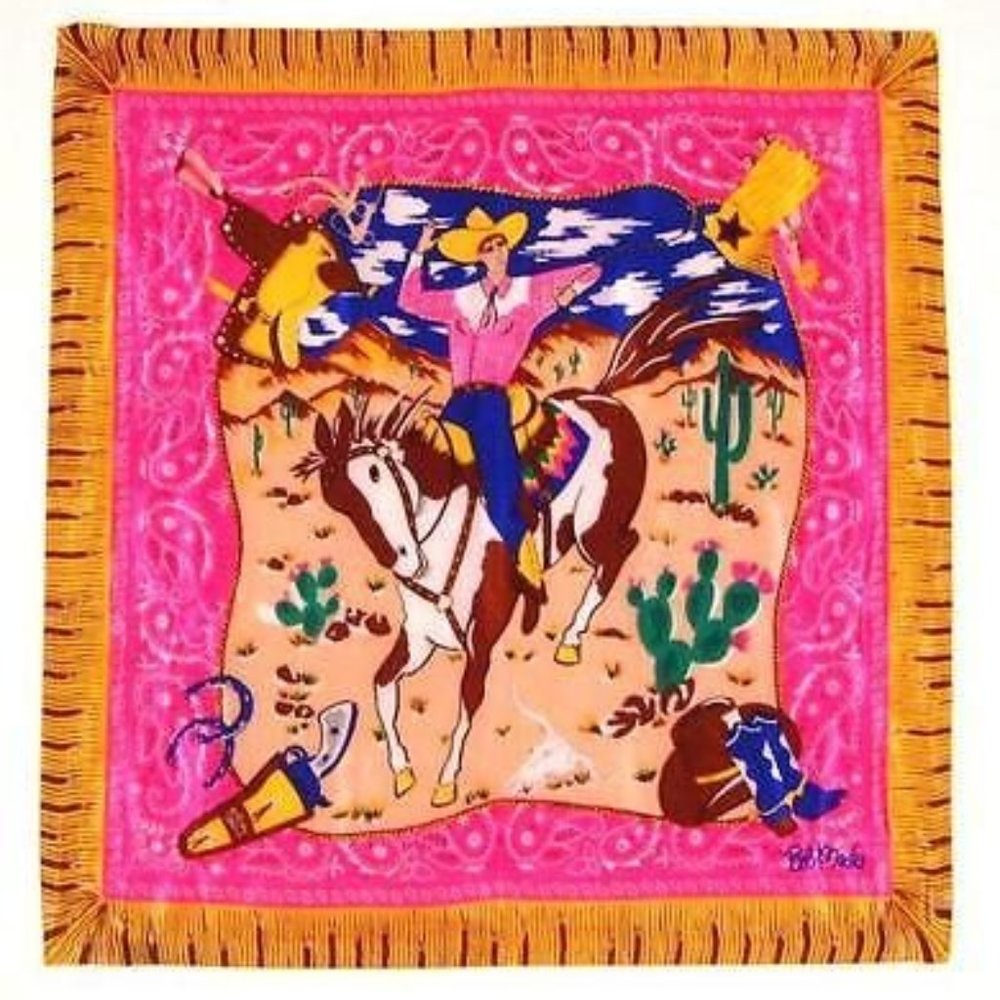 NWT Bob Mackie Bronco Billy 100% Silk Scarf + black gift box BRAND NEW - Picture 4 of 4
